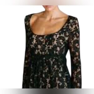 I.N.C. Woman Elegant Black Lace Tan Lining  Blouse Pullover S